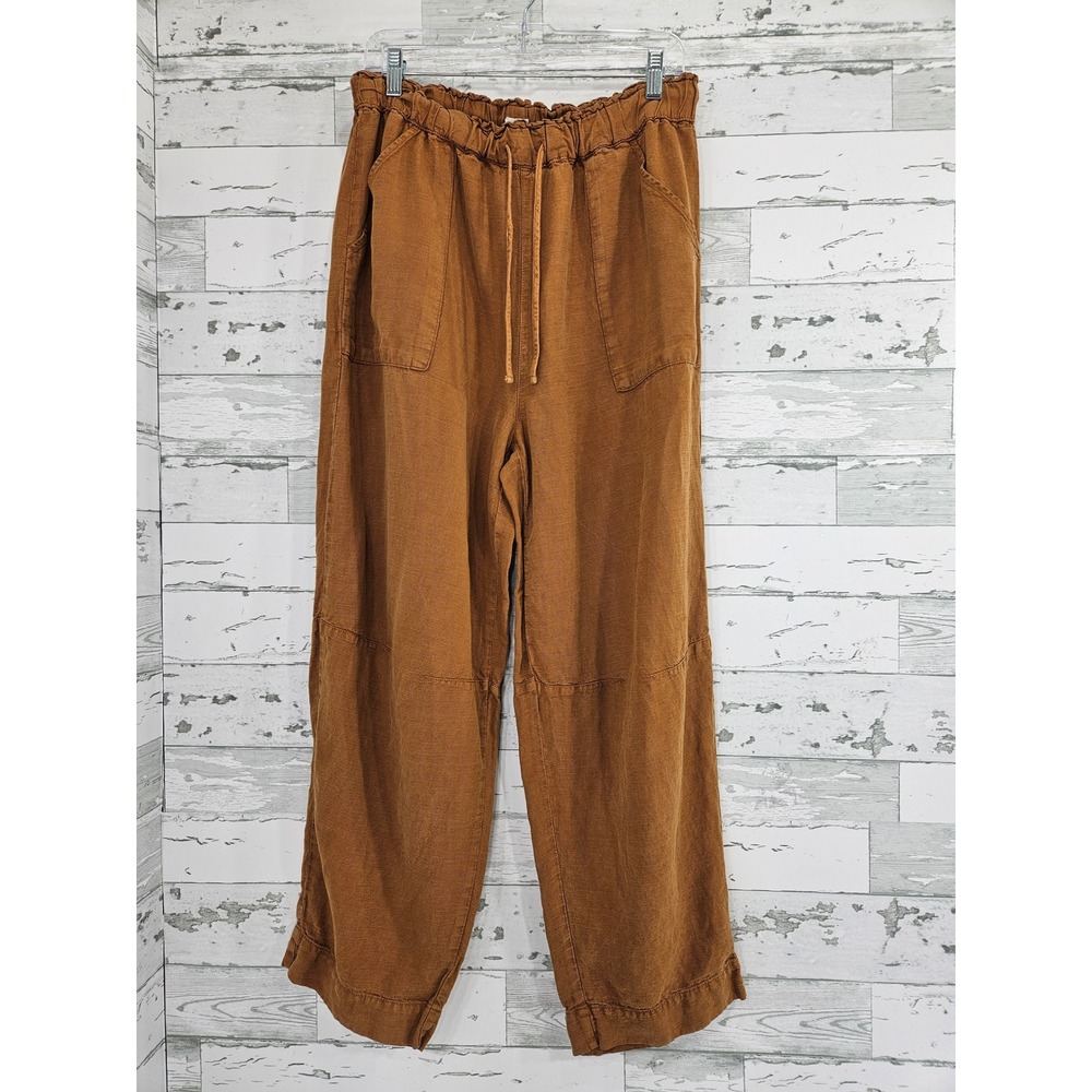 Joie Womens Brown Linen Lyocell Blend Wide Leg Drawstring Pants Size Large